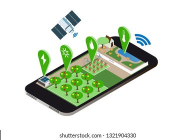 Smart farming concept. Vector illustration. Farming control technology, isometric projection.