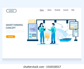 Smart farming concept vector website template, web page and landing page design for website and mobile site development. Automated pig farm, iot smart farm technology.