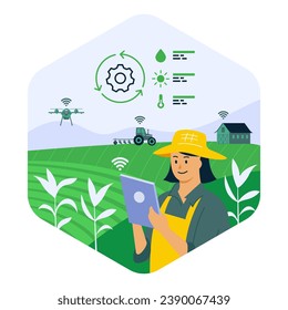 Ilustración de la agricultura digital de cultivo inteligente