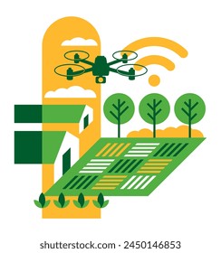 Smart Farming, Drohnen in der Landwirtschaft, Technologien und Innovationen - Managementkonzept, das darauf ausgerichtet ist, der Agrarindustrie die Nutzung fortschrittlicher Technologien zu ermöglichen