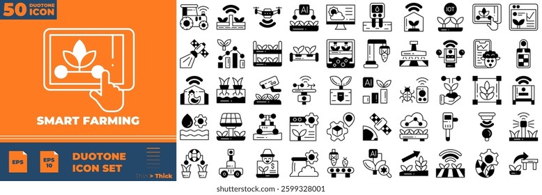 Smart Farming Duotone Editable Icons set. Vector illustration in modern thin duotone style of smart farming icons: agriculture, farm, technology, etc