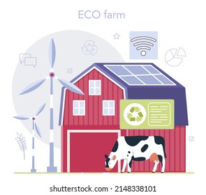 Smart farming. Farm worker growing plants and feeding animals with climate-smart technologies. Agriculture and animal husbandry business. Flat vector illustration