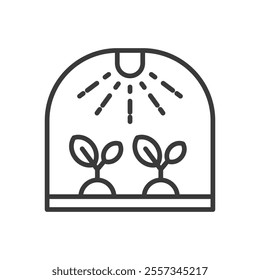 Smart farming greenhouse icon in line design. Smart, farming, greenhouse, agriculture, technology, innovation, system on white background vector. Smart farming greenhouse editable stroke icon