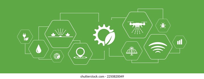 intelligente Landwirtschaftssymbole auf weißem Hintergrund