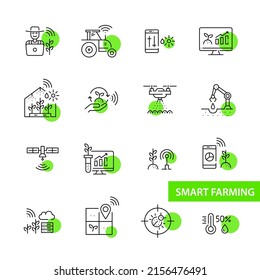 Symbole für intelligente Landwirtschaft. Pixel perfekte, bearbeitbare Strichsymbole