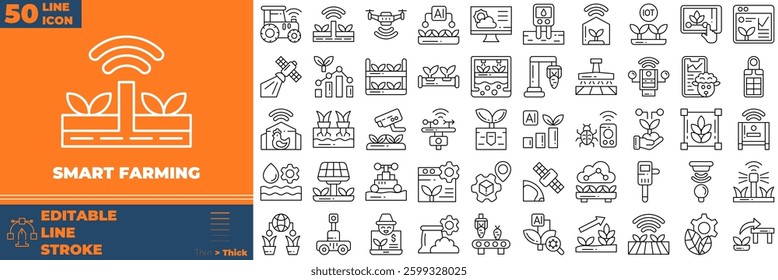 Smart Farming Line Editable Icons set. Vector illustration in modern thin line style of smart farming icons: agriculture, farm, technology, etc