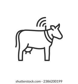 Smart farming, linear icon. Collar on the cow with data transmission. Smart farming. Animal tracking and monitoring technology. Line with editable stroke