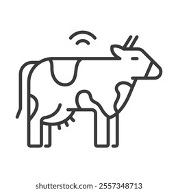 Smart farming livestock icon in line design. Smart, farming, livestock, agriculture, animals, monitoring, IoT on white background vector. Smart farming livestock editable stroke icon