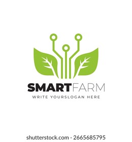 Logotipo de agricultura inteligente com símbolo de folha verde