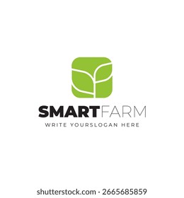 Smart Farming Logo with Green Leaf Symbol