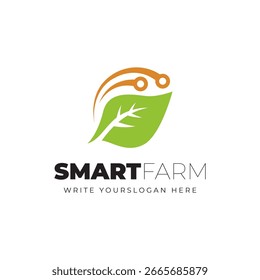 Logotipo de agricultura inteligente com símbolo de folha verde