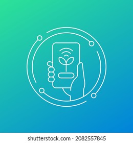 Smart farming mobile app, line vector icon