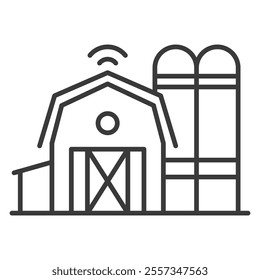 Smart farming processing facility icon in line design. Farming, processing, facility, production, technology, on white background vector. Smart farming processing facility editable stroke icon