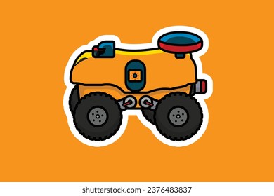 Ilustración vectorial Smart Farming Robot Car Sticker. Concepto de icono de objetos de transporte de granja. Robots en agricultura, robots agrícolas, logo de diseño de pegatinas de invernadero de robots.