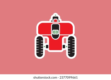 Ilustración vectorial Smart Farming Robot Car Sticker. Concepto de icono de objetos de transporte de granja. Robots en agricultura, robots agrícolas, logo de diseño de pegatinas de invernadero de robots.