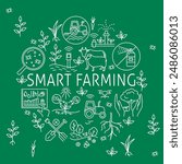 Smart farming round concept banner in line style. Sustainable agriculture, eco farm principles. Vector illustration.