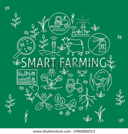Smart farming round concept banner in line style. Sustainable agriculture, eco farm principles. Vector illustration.