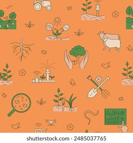 Smart farming seamless pattern. Agriculture technology, harvest optimization. Vector illustration.