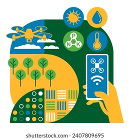 Smart Farming technologies and innovations. Management concept focused on providing the agricultural industry to leverage advanced technology. For tracking, monitoring, automating and analyzing