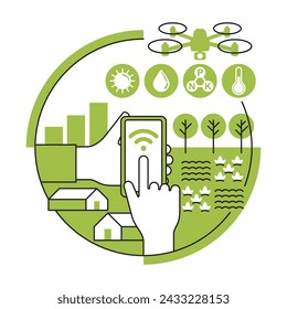 Smart Farming technologies and innovations. Management concept focused on providing the agricultural industry to leverage advanced technology. For tracking, monitoring, automating and analyzing