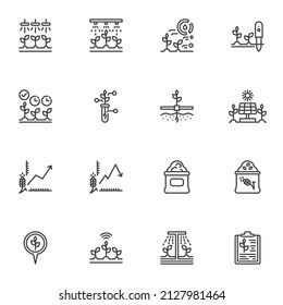 Smart farming technology line icons set, outline vector symbol collection, linear style pictogram pack. Signs, logo illustration. Set includes icons as automatic watering system, irrigation control