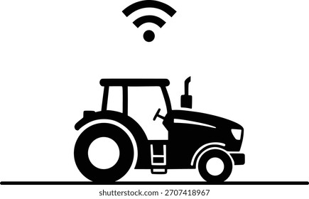 Silueta inteligente del tractor agrícola con el icono de la señal inalámbrica