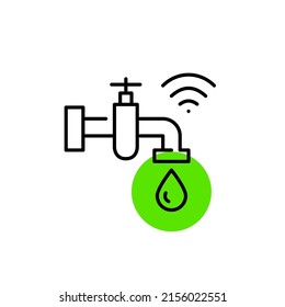 Smart faucet with sensors for water control. Sustainable ecological initiative. Pixel perfect, editable stroke line art icon
