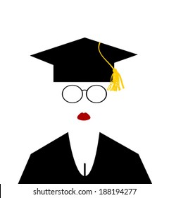 smart female graduate with hat and tassel and glasses