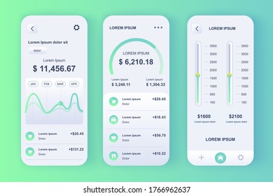 Smart Finance Manager Design Kit. Bank Accounts Monitoring, Budgeting App, Financial Planning And Limits Settings. Online Banking UI, UX Template Set. GUI For Responsive Mobile Application.