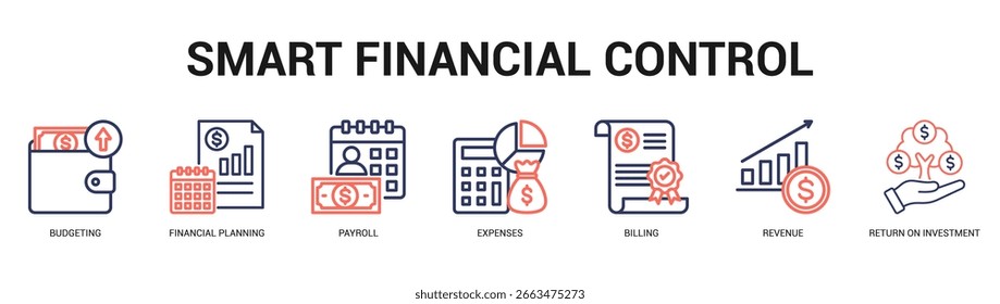 Smart Financial Control Ilustração moderna e limpa com ícones temáticos para comunicação visual
