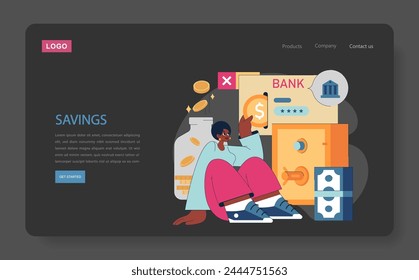 Smart Financial Planning for the Future. A proactive woman digitally manages her savings, coins flow into a jar, emphasizing online banking's ease and security. Modern savings strategy.