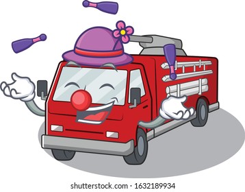 Smart fire truck cartoon character design playing Juggling