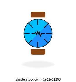 Smart fit watch shows a pulse, graph or heartbeat icon. Trendy flat isolated symbol, sign can be used for: illustration, outline, logo, mobile, app, emblem, design, web, dev, ui, ux. Vector EPS 10