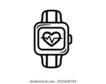 Smart fitness watch black icon. Fitness watch with heart rate cardio vector symbol. Fitness Tracker vector icon for web graphic design. Device for sports, fitness, yoga, running. Vector illustration