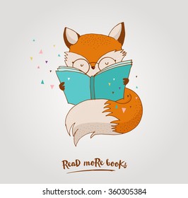 Smart Fox, Reading Book, Greetin Card