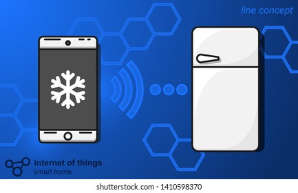 Smart fridge line concept. Internet of things vector illustration.