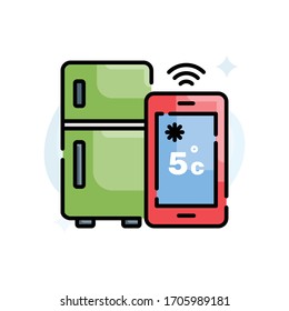 Smart Fridge vector illustration. Filled outline style icon. Technology & Smart Working symbol. 