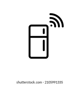 Smart fridge with wireless control. Minimal line art pixel perfect, editable stroke icon