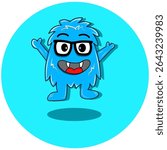 A smart and friendly blue monster wearing glasses, with a curious expression. Suitable for educational themes, technology, or branding that wants to feature a clever and approachable character.