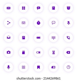 smart function purple color vector icons on light round buttons with purple shadow. smart function icon set for web, mobile apps, ui design and print