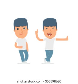 Smart and Funny Character Activist leaned against the wall and shares information. for use in presentations, etc.