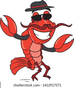 smart funny shrimp character standing hat on head