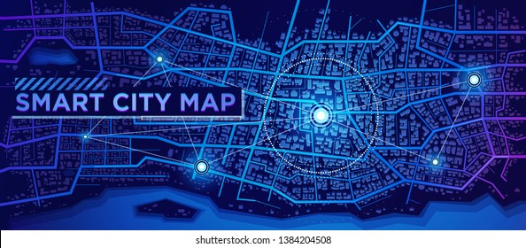 Smart Futuristic Neon City Map