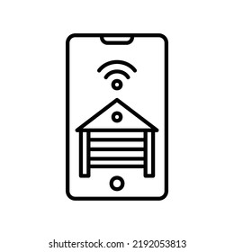 Icono de aplicaciones de garaje inteligente con smartphone en estilo de contorno negro