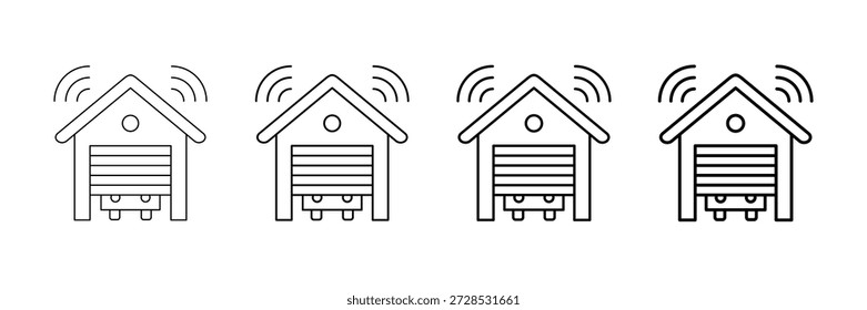 Conjunto de Vector de iconos de puerta de garaje inteligente en estilo de línea de trazo diferente