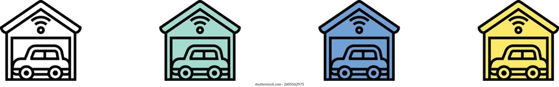smart garage icon. Outline, Green, Blue and Yellow Style Design Isolated On White Background