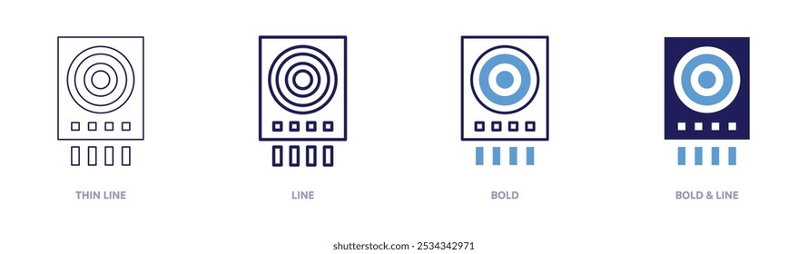 Icono de detector de gas inteligente en 4 estilos diferentes. Línea delgada, línea, negrita y línea negrita. Estilo duotono. Trazo editable.