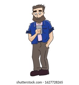 smart gay standing use smartphone on hand,type text on one hand,