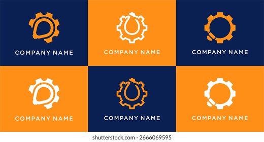 Conjunto de diseño de logotipo de engranaje inteligente con bombilla