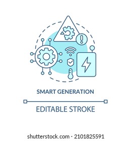 Smart Generation Turquoise Concept Icon. Possibilities Of Power Grids Abstract Idea Thin Line Illustration. Isolated Outline Drawing. Editable Stroke. Roboto-Medium, Myriad Pro-Bold Fonts Used